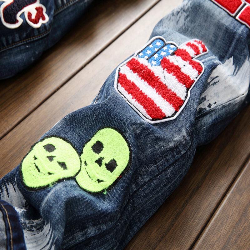 Graffiti Embroidered locking Jeans - NawdeX