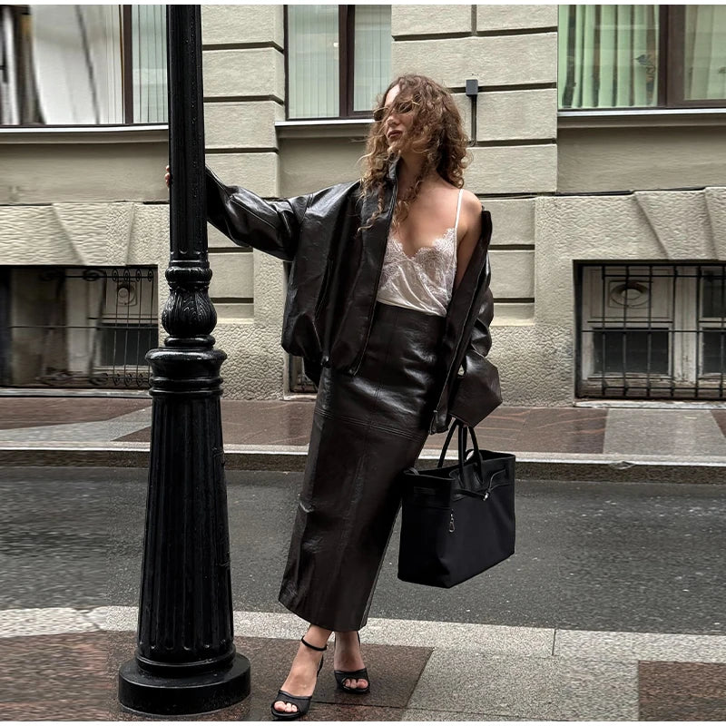 Vintage Leather Skirt Set