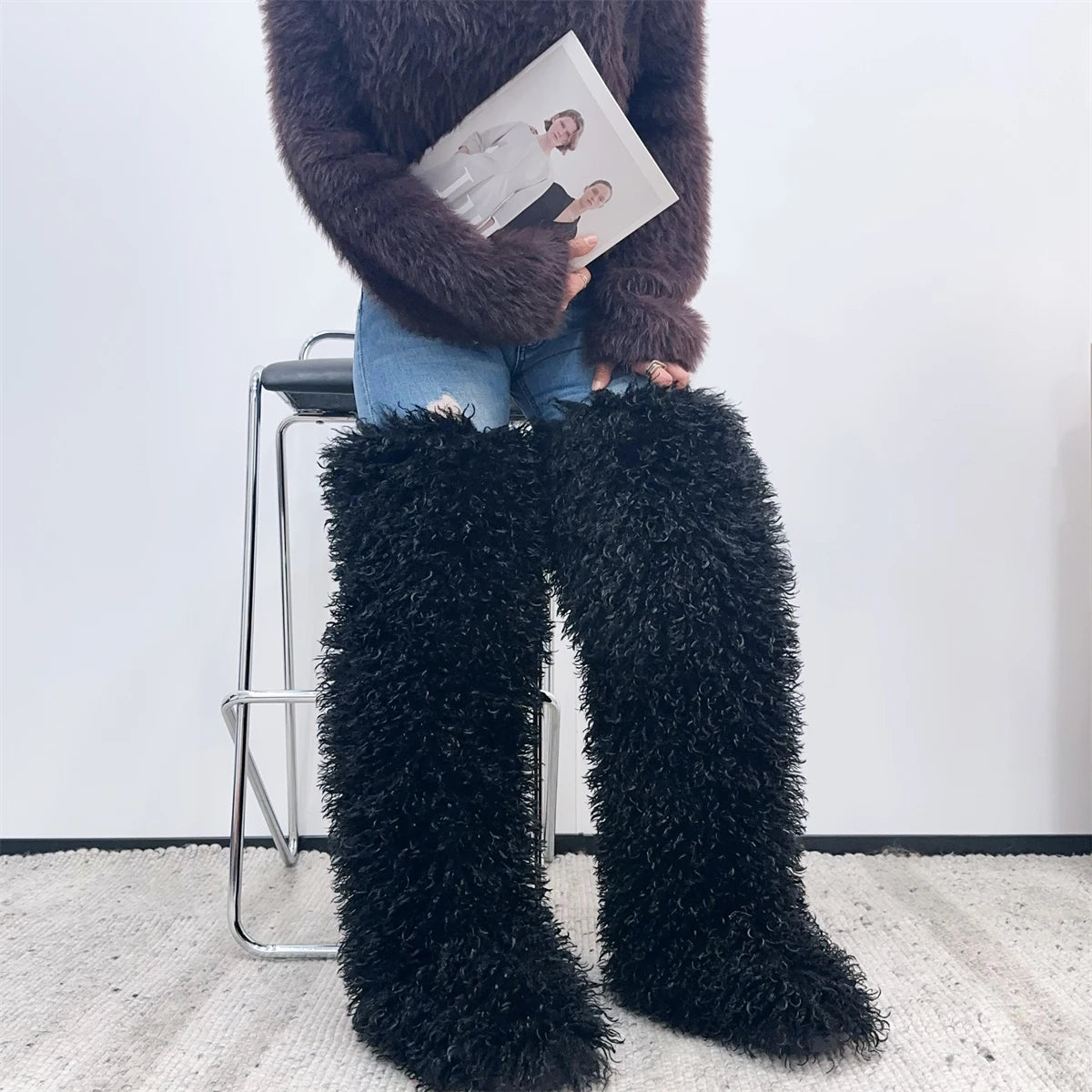 Mongolian Thigh High Faux Fur Boots - NawdeX