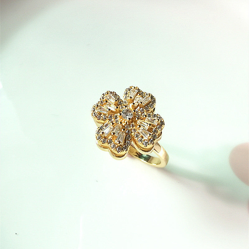 Copper Rotating Ring Micro Inlaid Fashion Lady Ring Index Finger Ring - NawdeX