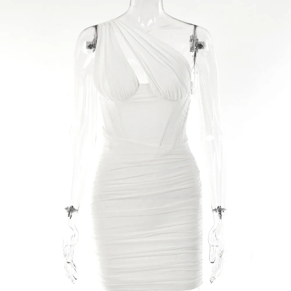 White Pleated Mini Summer Dress Vestidos Elegant Club Party Dresses - NawdeX