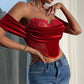Velvet Stitching Flower Lace Slim Sexy Off-the-shoulder Top - NawdeX