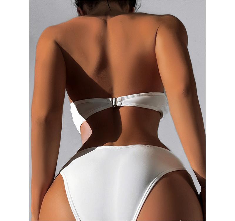 Bikini Swimsuit Women's Sexy Tube Top Solid Color High Waist Swimsuit