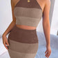 Color Block Sleeveless Crop Knit Top and Skirt Set - NawdeX