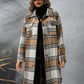 Plaid Collared Neck Long Sleeve Coat - NawdeX