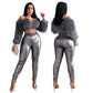 Furry Crop Top Slim Trousers Set - NawdeX