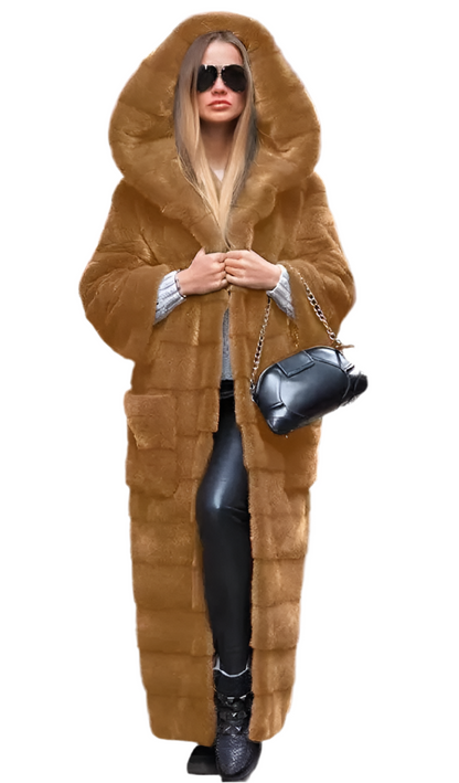 Casual Faux Fur Coat Women w/Hood