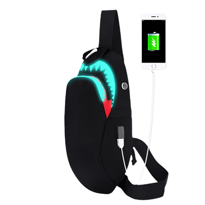 Men Anti Theft USB Rechargeable Luminous Shark Crossbody Bag