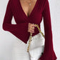 Ribbed Knit Deep V Wrap Top
