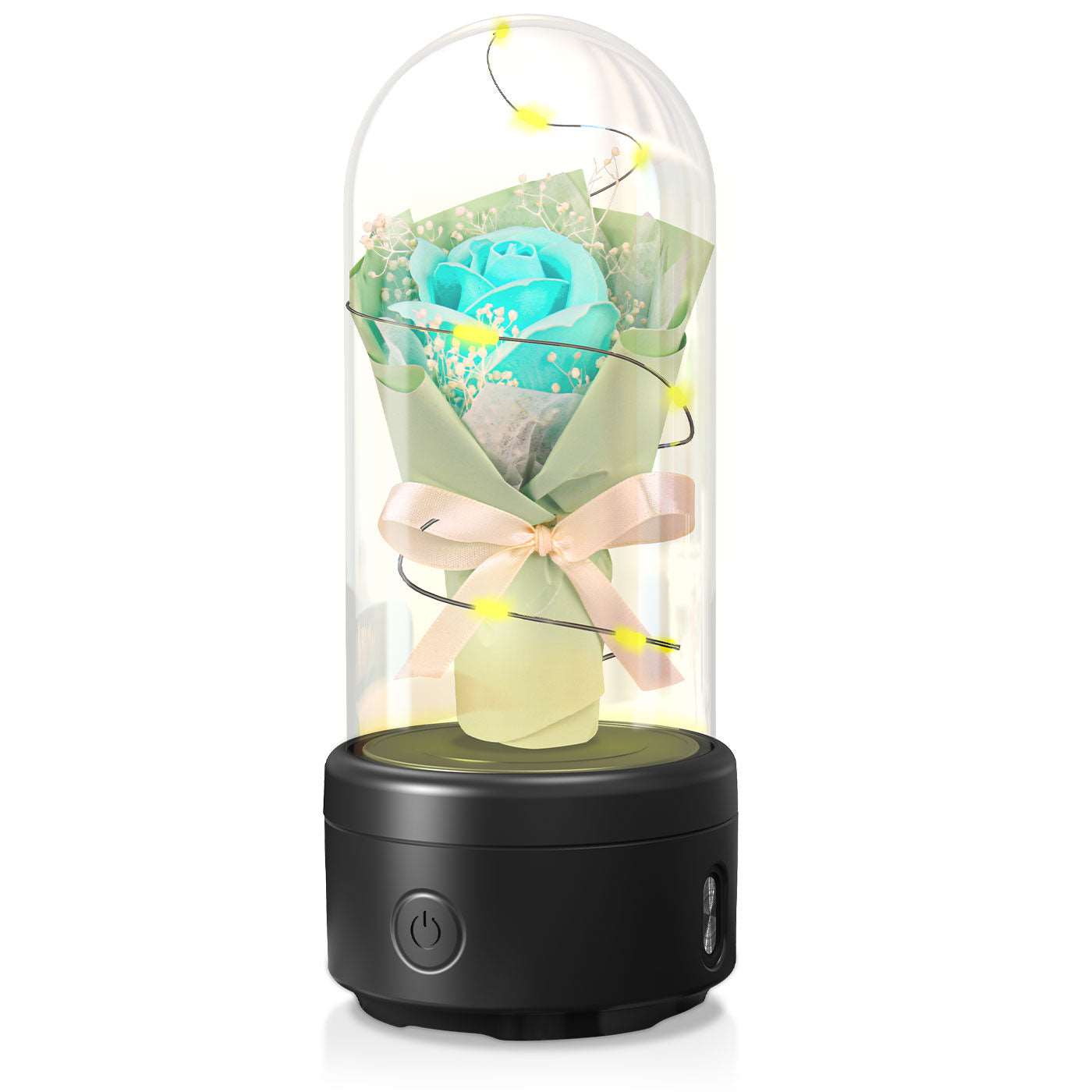 2 In 1 Bouquet LED Light And Bluetooth Speaker Rose Luminous Night Light Ornament In Glass Cover