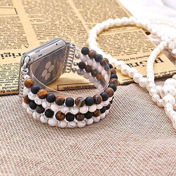 Beaded Jewelry Four Row Pearl Onyx Strap