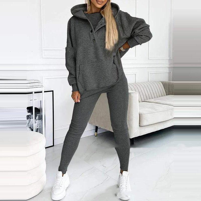 3pcs Women's Sports Loose Hooded  Sweatshirt ,Vest And Slim Trousers