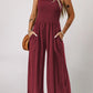 Smocked Square Neck Wide Leg Jumpsuit with Pockets - NawdeX