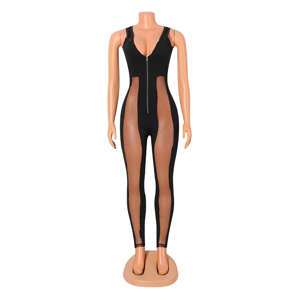 Mesh Stitching Jumpsuit Women