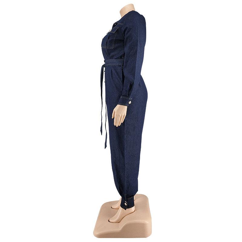 Autumn  PlusSize Women Denim Jumpsuit