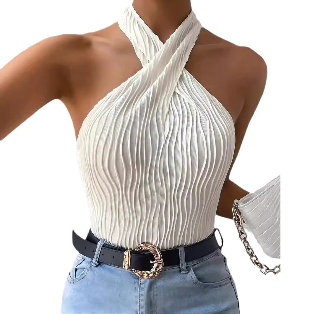 Fashionable Personalized Halter Knitted Short Top For Women