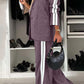 Full Size Contrast Lapel Collar Top and Pants Set - NawdeX