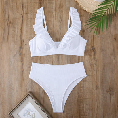 Fresh And Retro Striped Split Small Chest Bikini Vacation Swimwear