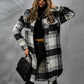 Plaid Collared Neck Long Sleeve Coat - NawdeX