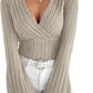 Ribbed Knit Deep V Wrap Top