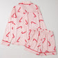 Candy Cane Collared Neck Long Sleeve Top and Shorts Lounge Set - NawdeX