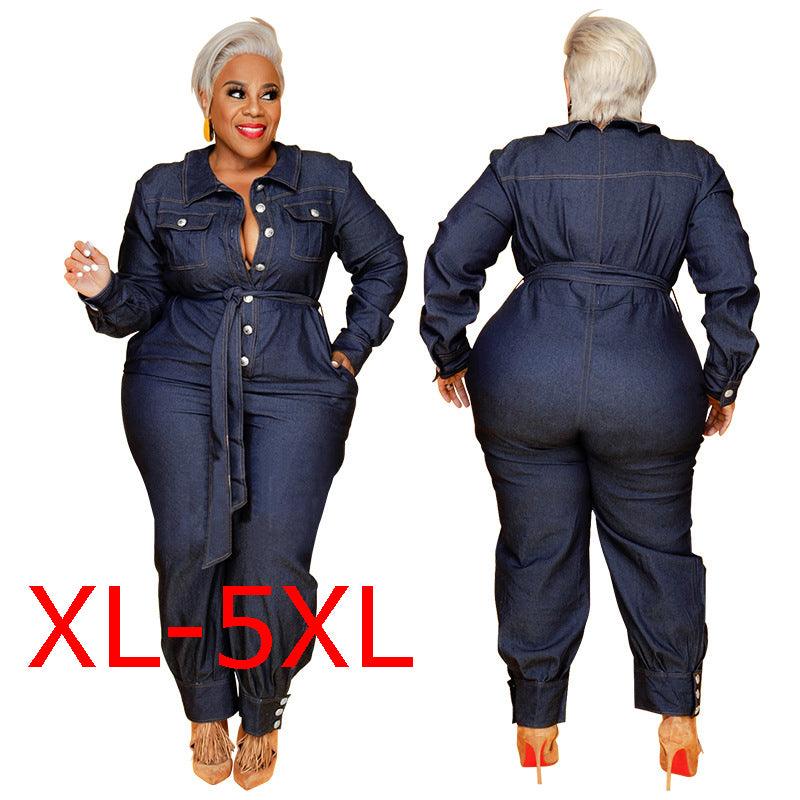 Autumn  PlusSize Women Denim Jumpsuit