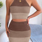 Color Block Sleeveless Crop Knit Top and Skirt Set - NawdeX