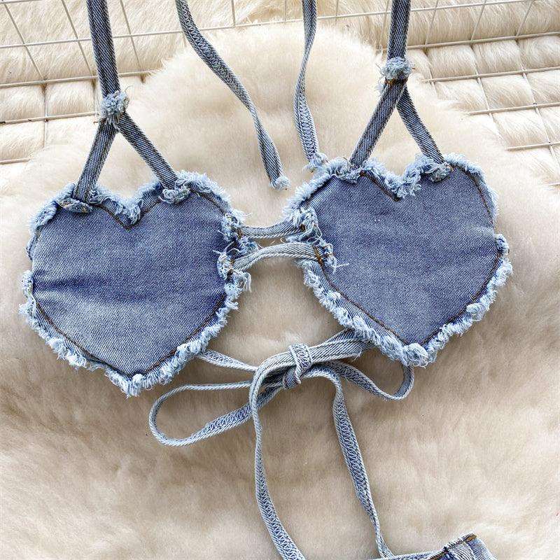 Denim Love Halter Suit For Women