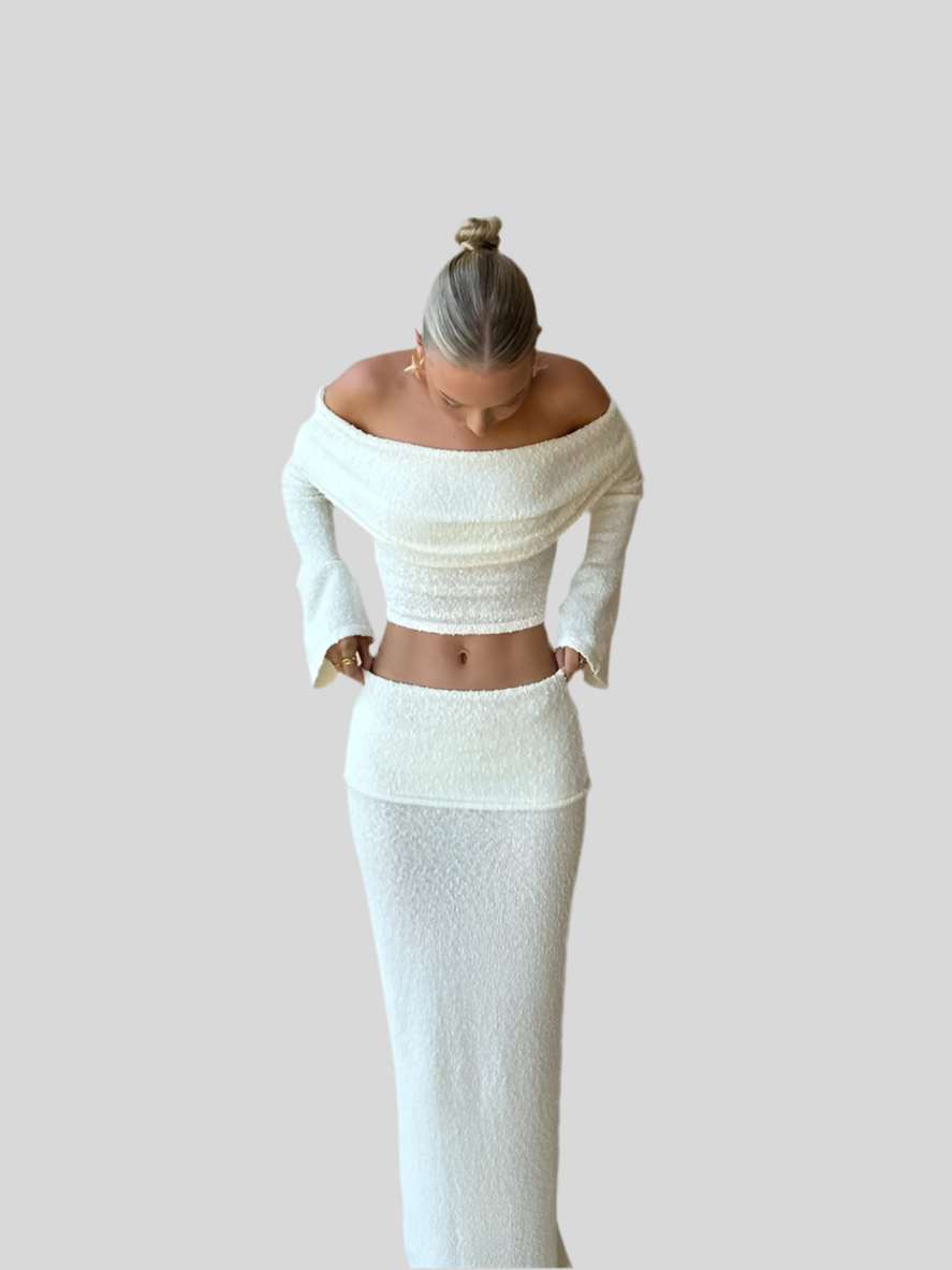 Slash Neck Crop Top Skirt Set