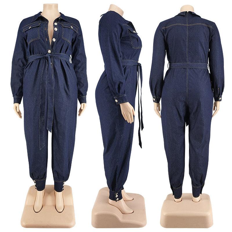 Autumn  PlusSize Women Denim Jumpsuit