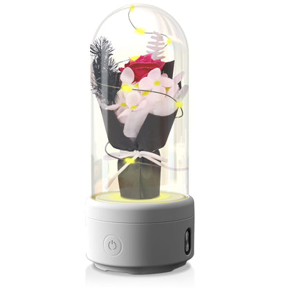 2 In 1 Bouquet LED Light And Bluetooth Speaker Rose Luminous Night Light Ornament In Glass Cover