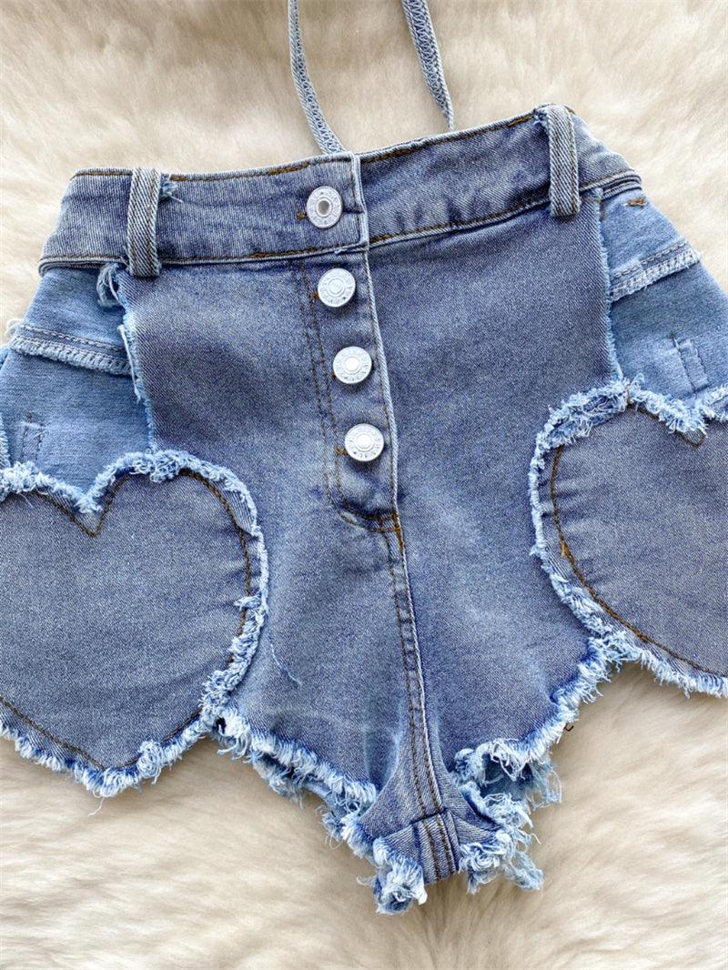 Denim Love Halter Suit For Women