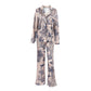 Women's Fashion Satin Printed Cardigan Pajamas Two-piece Set - NawdeX