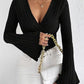 Ribbed Knit Deep V Wrap Top