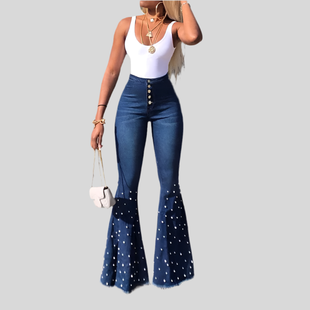 Studded Button Flared  Jeans