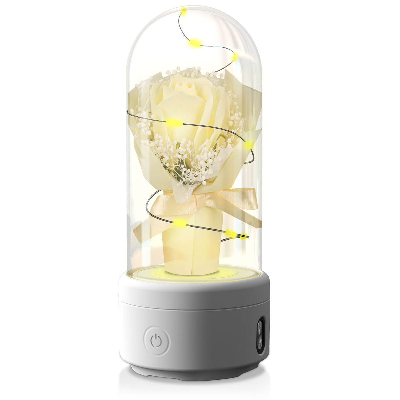 2 In 1 Bouquet LED Light And Bluetooth Speaker Rose Luminous Night Light Ornament In Glass Cover