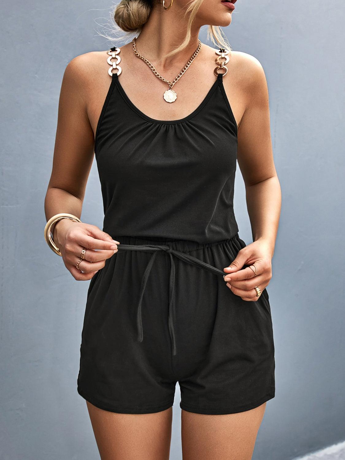 Scoop Neck Romper with Pockets