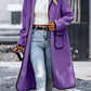 Full Size Contrast Trim Long Sleeve Coat with Pockets - NawdeX