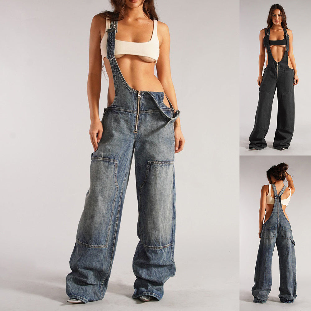 Loose Suspender Jean Jumpsuit