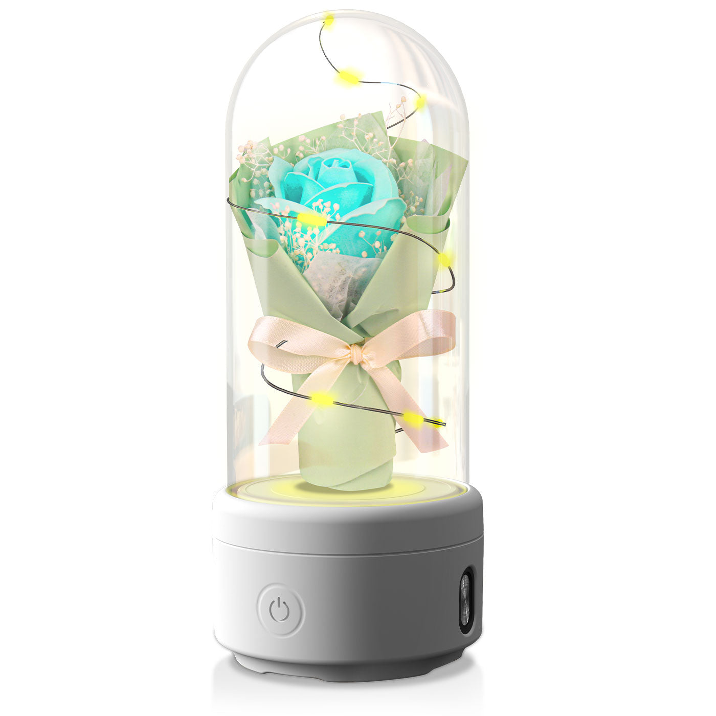 2 In 1 Bouquet LED Light And Bluetooth Speaker Rose Luminous Night Light Ornament In Glass Cover