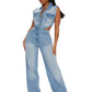 Slim Waist Wash Denim Jumpsuit