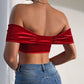Velvet Stitching Flower Lace Slim Sexy Off-the-shoulder Top - NawdeX