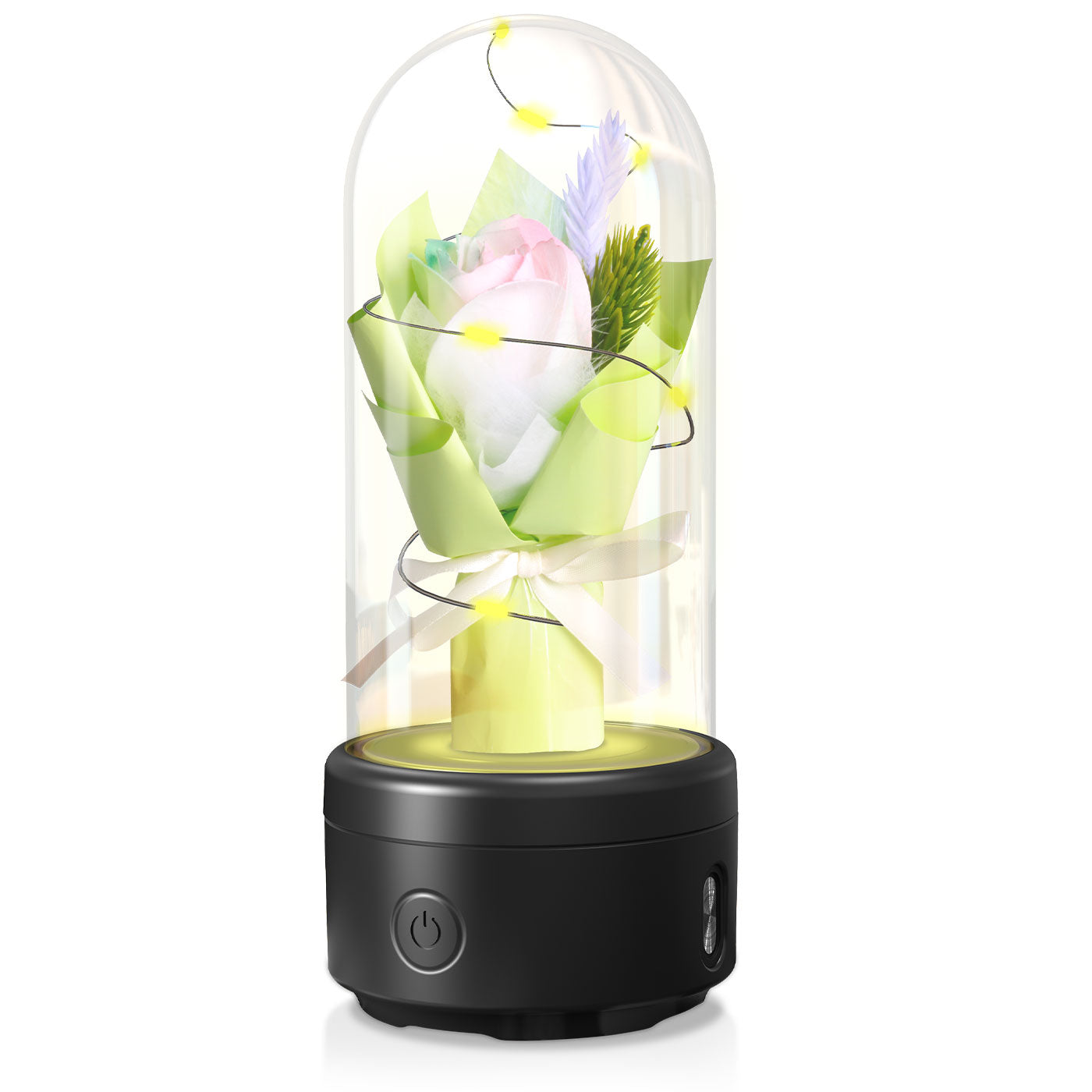 2 In 1 Bouquet LED Light And Bluetooth Speaker Rose Luminous Night Light Ornament In Glass Cover