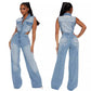 Slim Waist Wash Denim Jumpsuit