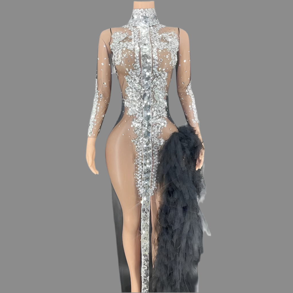 Sparkly Silver Sequins Evening Dress