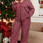 Plus Size Plaid Collared Neck Top and Pants Lounge Set - NawdeX