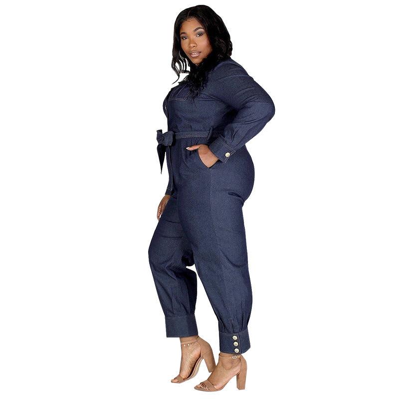 Autumn  PlusSize Women Denim Jumpsuit