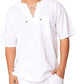 Eyelet Tie Cotton Linen Men's Short Sleeve Shirt - NawdeX