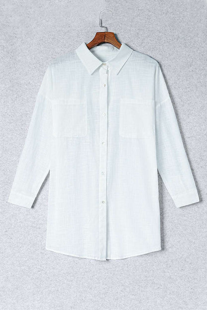 Button-Up Longline Shirt with Breast Pockets - NawdeX