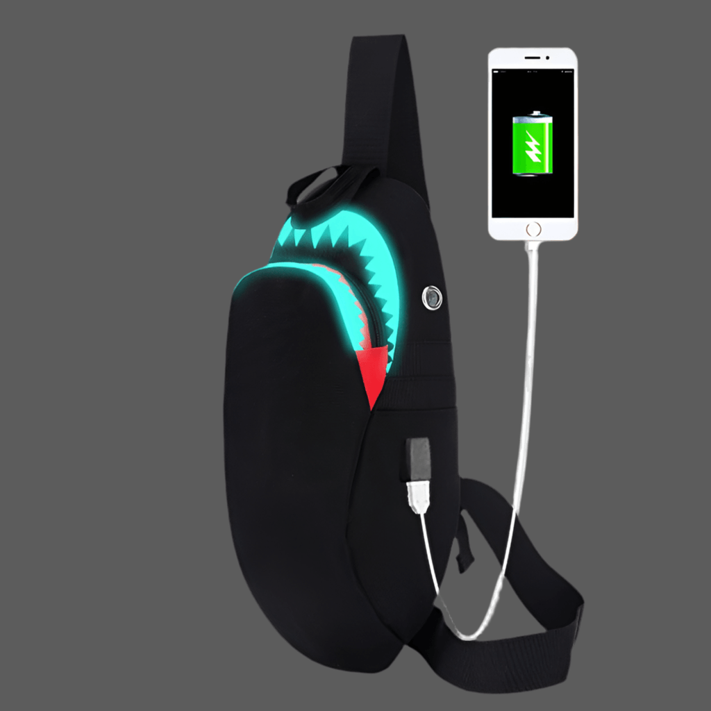 Men Anti Theft USB Rechargeable Luminous Shark Crossbody Bag